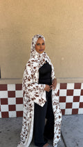 Three piece brown soft floral Abaya