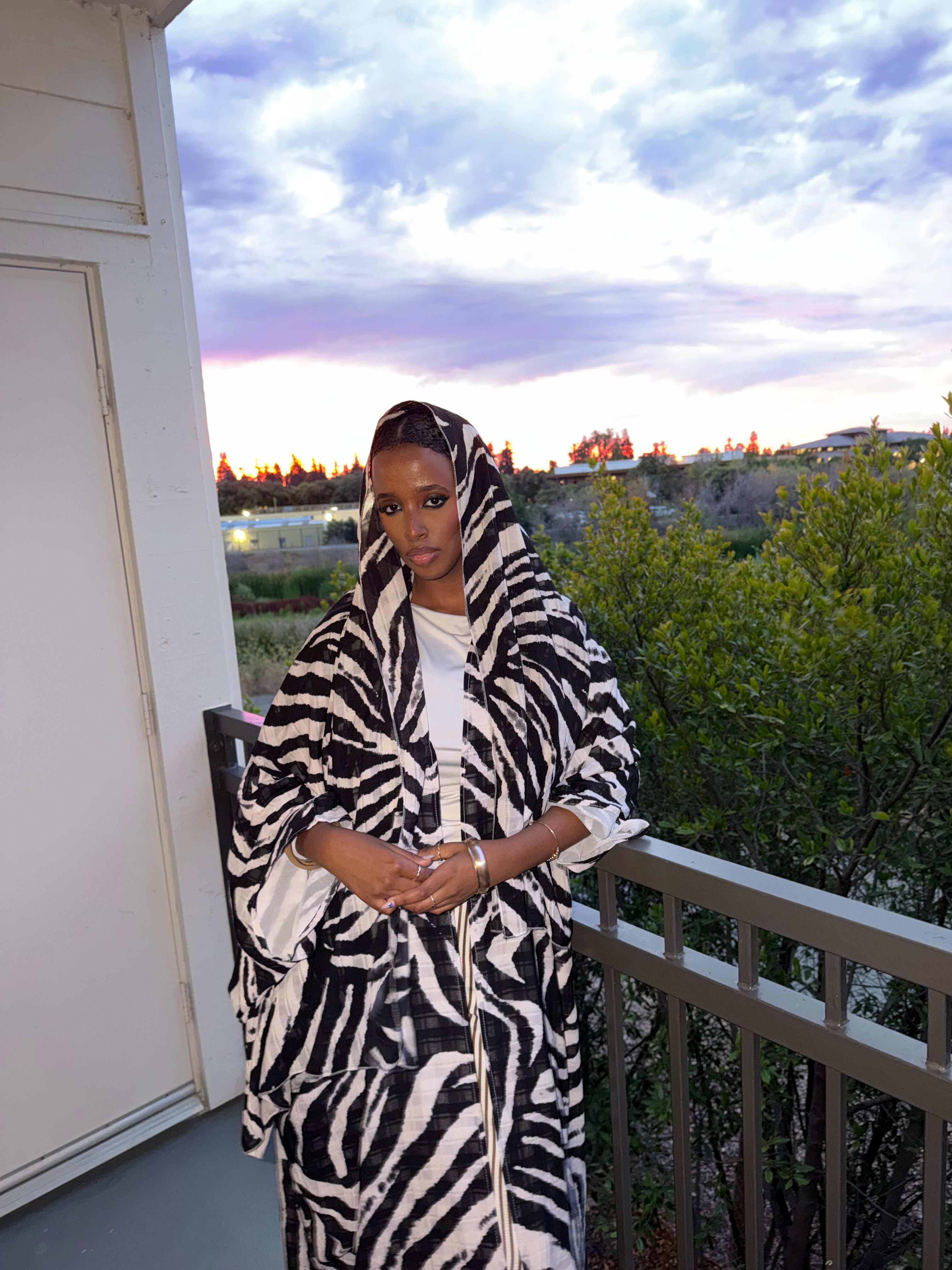 Three piece Zebra print abaya