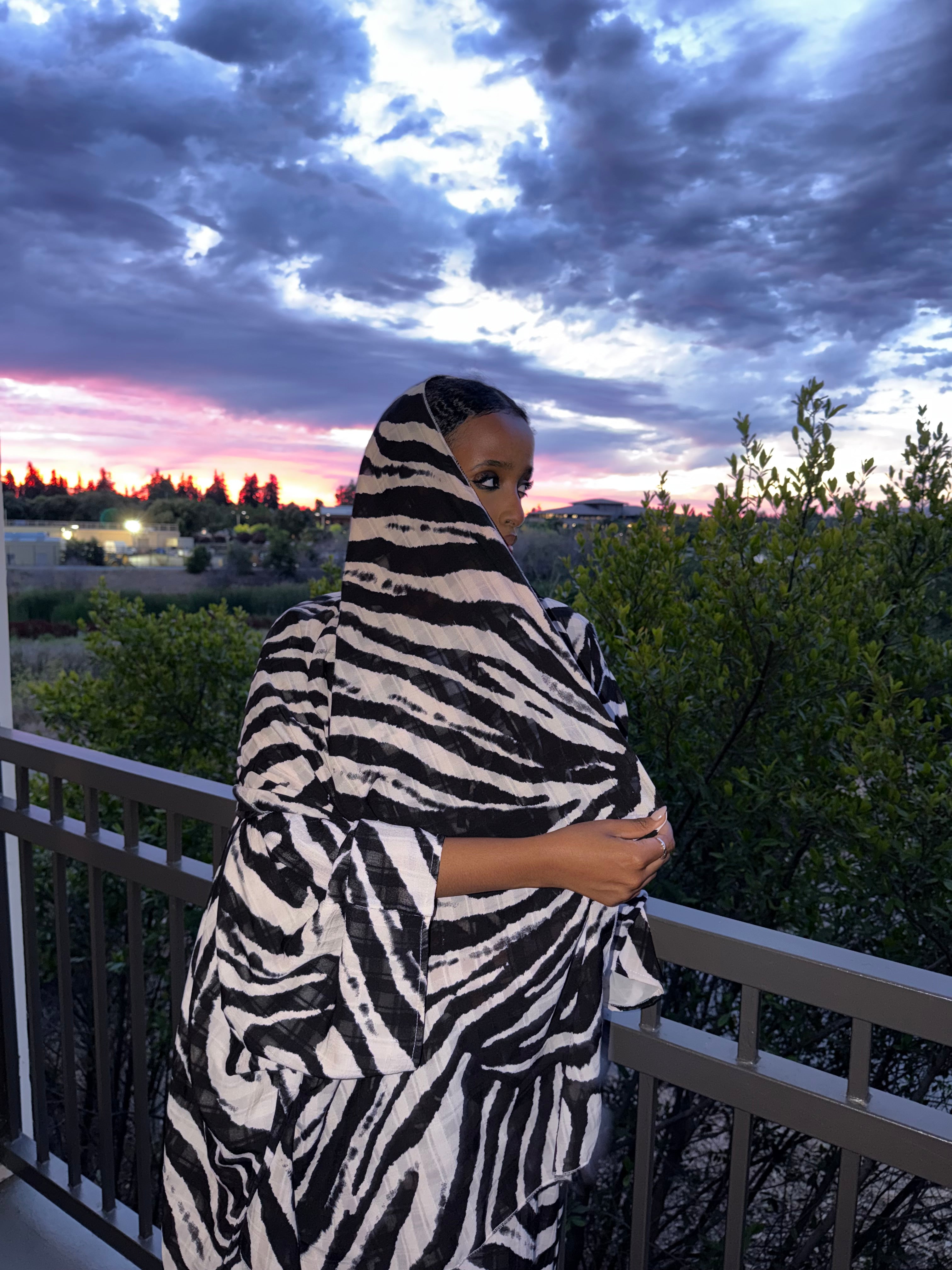 Three piece Zebra print abaya